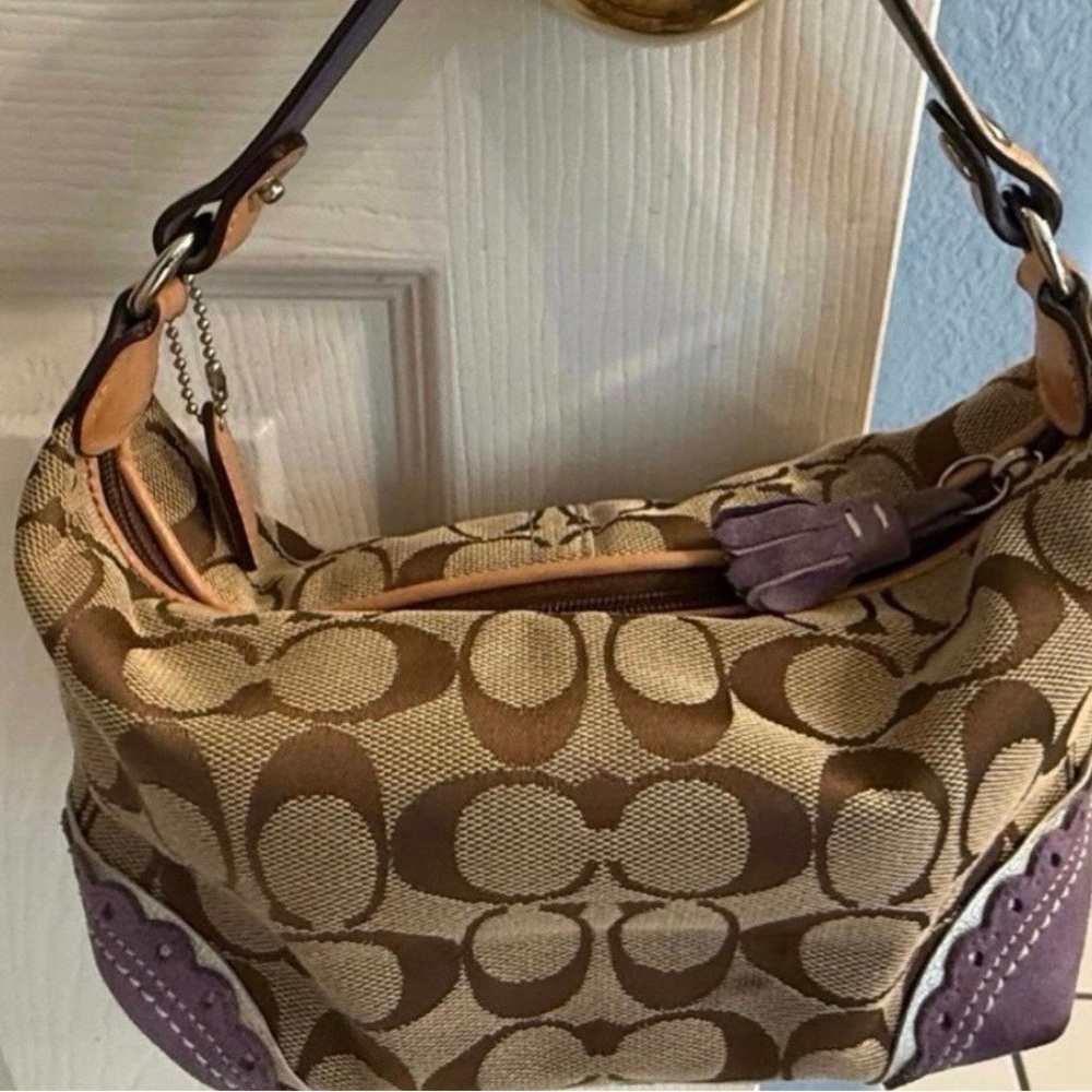 Vintage Y2K Coach Mini Bag Classic Logo Purple Suede Baguette Purse